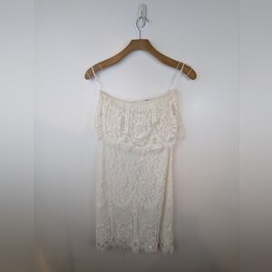 Lulu's Delia White Lace Strapless Midi Dress, Sz M